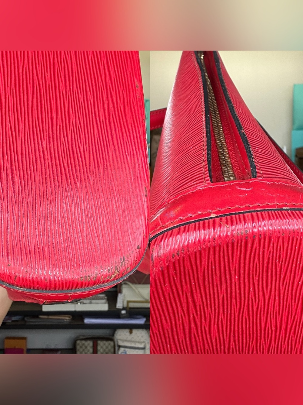 Vintage Louis Vuitton Epi Lussac Shoulder Tote Castilian Red COA VI0975 32 y.o. - Picture 13 of 15